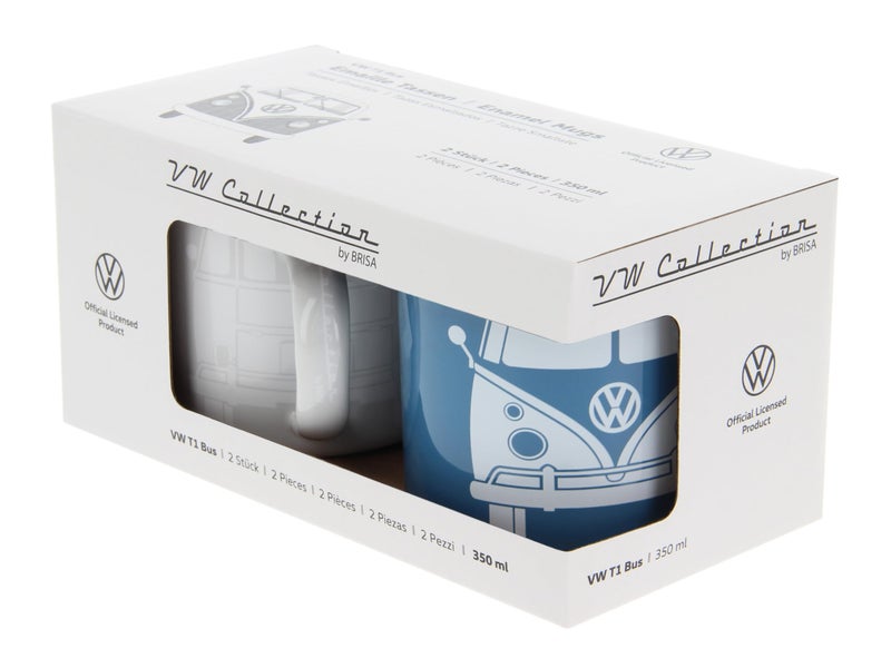 BRISA VW Collection - Volkswagen 2-piece Enamel Coffee-Tea Mug Cup Set for Camping & Outdoor T1 Bus (Blue/Gray) - Image 4